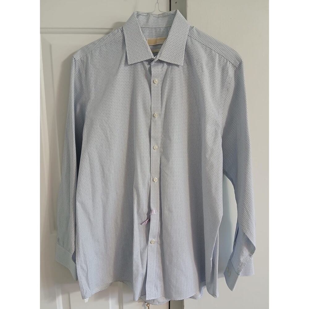 Michael Kors Men’s Dress Shirt Blue Micro Dot Regular Fit Non Iron 17 34/35